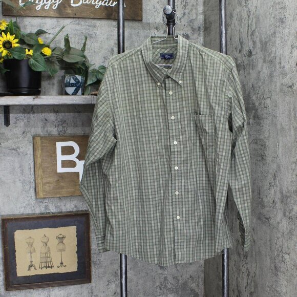 Dockers Mens Cotton Blend No Wrinkle Dress Shirt Green Plaid XL 17-17 1/2 - Picture 1 of 6